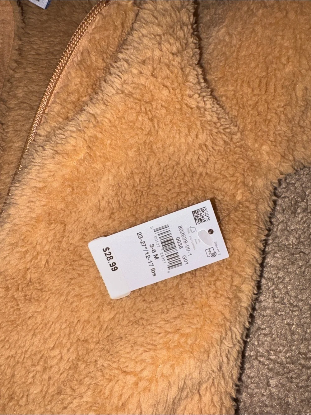 Old Navy Tan Teddy Fleece Hooded Baby One-Piece